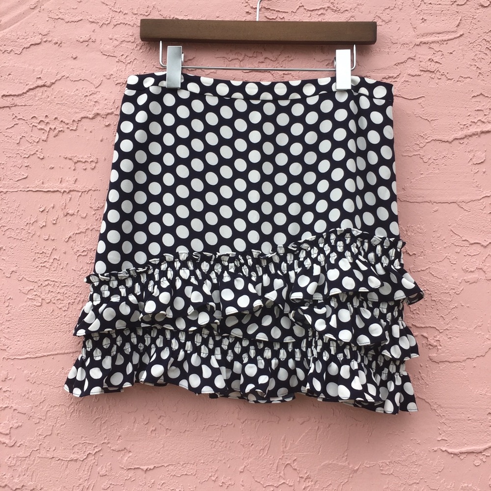 J. Crew Skirt Ruffled Ruffles Polka Dot Navy Blue White Womens Size 6